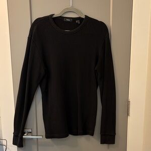 Theory Black Waffle Knit Crewneck Top
